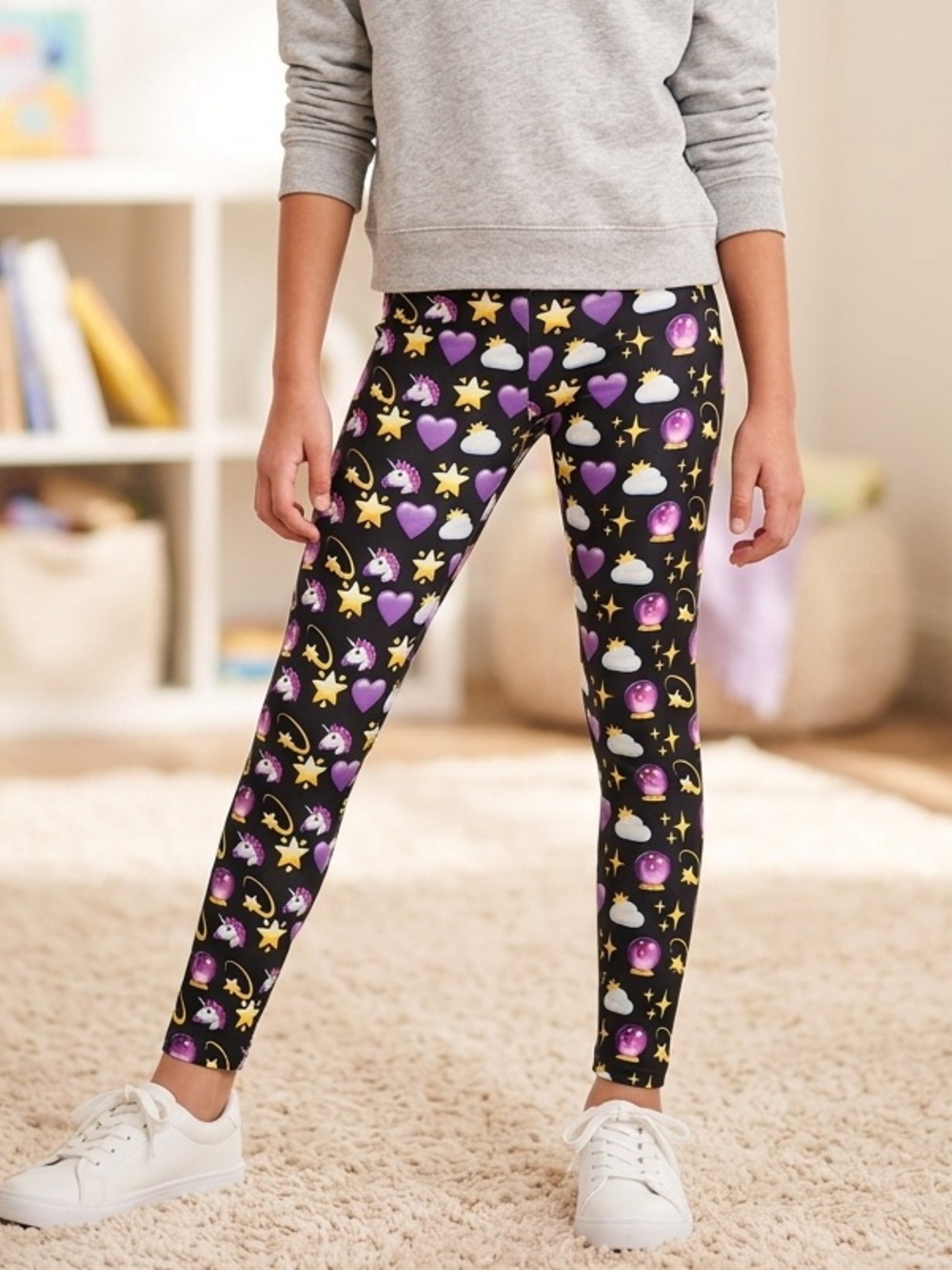 Terez Girl’s Black and Purple Emoji Leggings